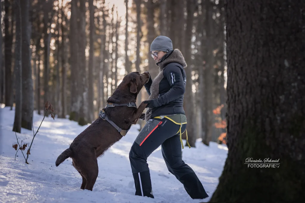Professionelle Fotografie im bayrischen Wald fängt die tiefe Verbindung zwischen Mensch und Hund in wunderschönen Bildern ein.