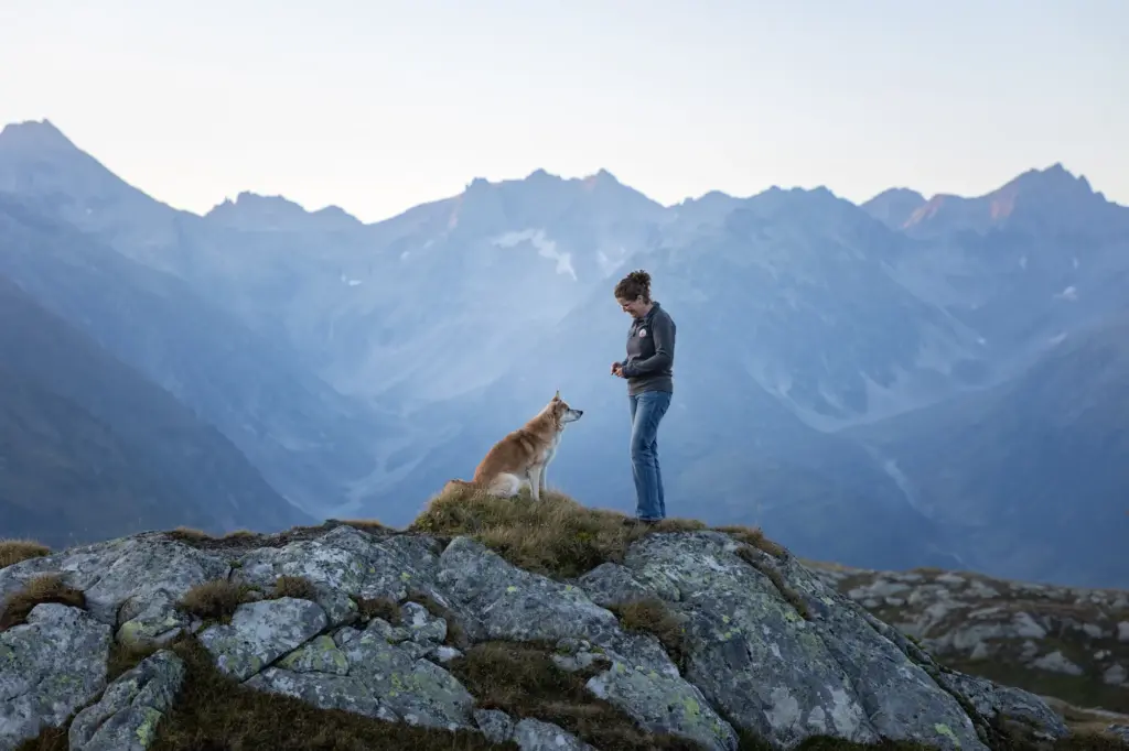 Fotoshooting in der Schweiz von Mensch und Hund. Beeindruckendes Bild mit Mensch und Hund