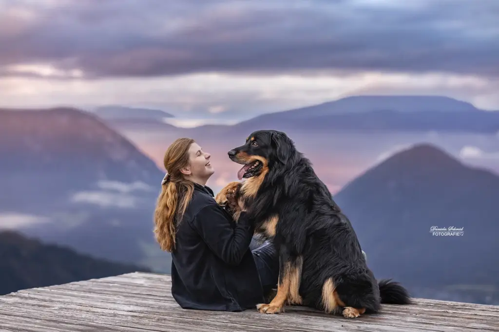 Fotoshooting zum Sonnenaufgang am Loser mit Mensch und Hund